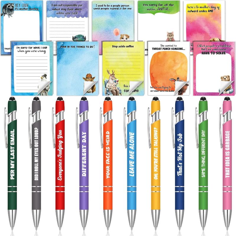 Photo 1 of 20 Pcs Humorous Funny Inspirational Gifts Set Pens Sticky Notes Motivational Ballpoint Inspirational Notepads Journal Bulk for Teachers Nurse Coworkers Office Christmas Gift Supply
