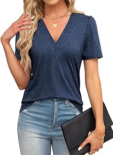 Photo 1 of Agnes Urban Womens Tops Dressy Casual V Neck Short Sleeve Shirts Summer Loose T Shirts Trendy Tops Tunic Blouses