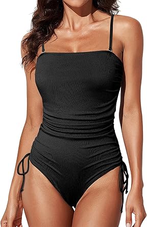 Photo 1 of Aleumdr Women's Ribbed One Piece Tummy Control Swimsuit Cheeky Tie Side High Cut Bathing Suit Swimwear Small