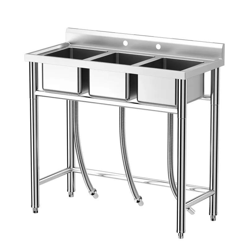 Photo 1 of ***Stock photo is a similar item, not exact*** ***No hardware***  Stainless Steel Sink, 3-Compartment Freestanding Sink with Hot and Cold Hoses, Commercial Kitchen Utility Sink for Garage, Restaurant, Backyard for Indoor Outdoor
