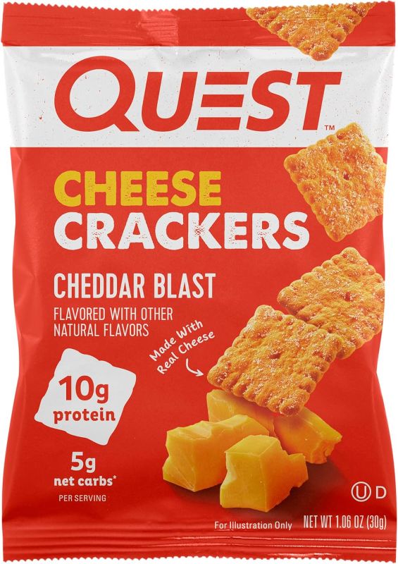 Photo 1 of 
Quest Nutrition Cheese Crackers, Cheddar Blast, 10g Protein, 5g Net Carbs, 1g Sugar, Made with Real Cheese, 12 Packs (1.06 oz bags)