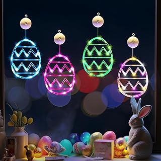 Photo 1 of  Easter Window Lights for Decorations,4 Pack Easter Eggs Shaped Blue Pink Green Multicolor Hanging String Indoor Lights with