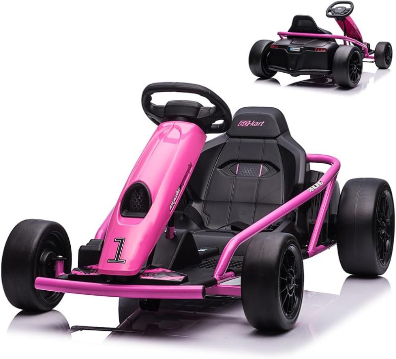 Photo 1 of 24V Go Kart for Kids 8-12 Years, 300W*2 Extra Powerful Motors, 9Ah Large Battery 8MPH High Speed Drifting with Music, Horn,Max Load 175lbs Outdoor Ride On Toy for Teens  pink