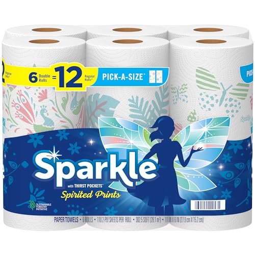 Photo 1 of 2 pack of Sparkle Pick-A-Size Paper Towels, Spirited Prints, 6 Double Rolls = 12 Regular Rolls, Everyday Value Paper Towel With Full And Half Sheets