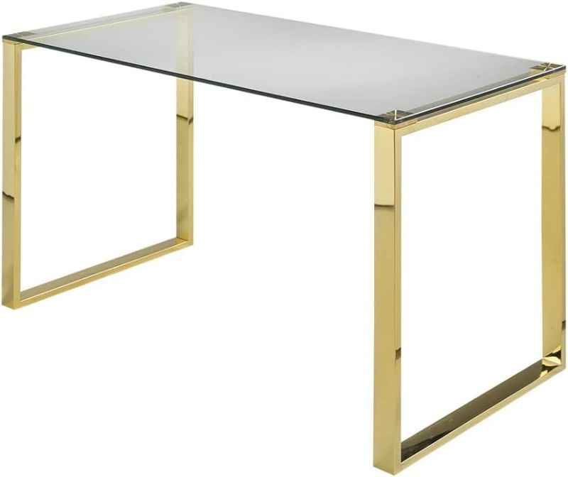 Photo 1 of 
Uptown Club Modern Writing Gold Leaf Stainless Steel Legs and Tempered Glass Top, Computer Table for Home or Office, 47" D x 22" W x 30" H
Color:Gold
