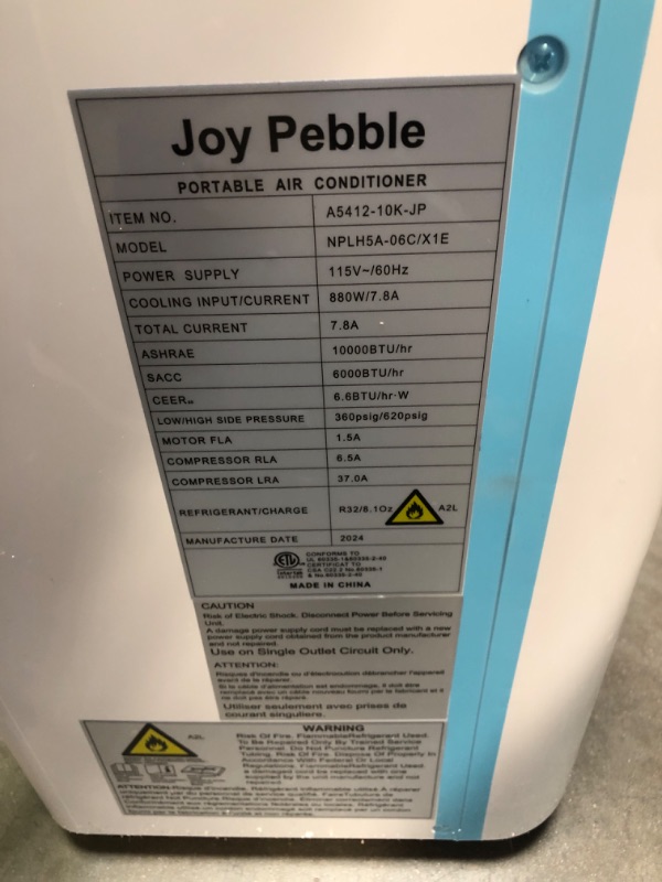 Photo 1 of 10,000 BTU (6,000 BTU DOE) 115-Volt Quiet 55 dB Portable Air Conditioner Dehumidifier and Remote to 300 sq. ft. White
