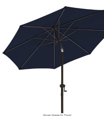 Photo 1 of 11 ft. Aluminum Market Umbrella Outdoor Patio Umbrella with Push Button Tilt Crank Garden, Lawn, Pool in Navy Blue
