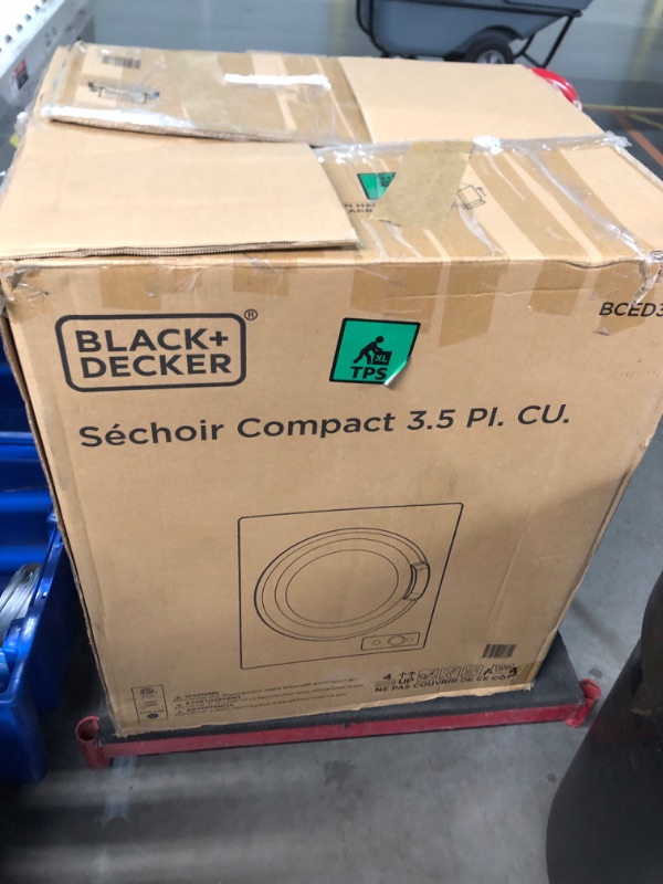 Photo 2 of ***POWERS ON DOES NOT DRY CLOTHES*** BLACK+DECKER BCED37 Compact Dryer for Standard Wall Outlet, Small, 4 Modes, Load Volume 13.2 lbs., White 3.5 Cu. Ft**TRUCK OR TRAILER PICK UP ONLY **