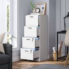 Photo 1 of 4-Drawer File Cabinet Wood Storage Cabinet with Lock in White
