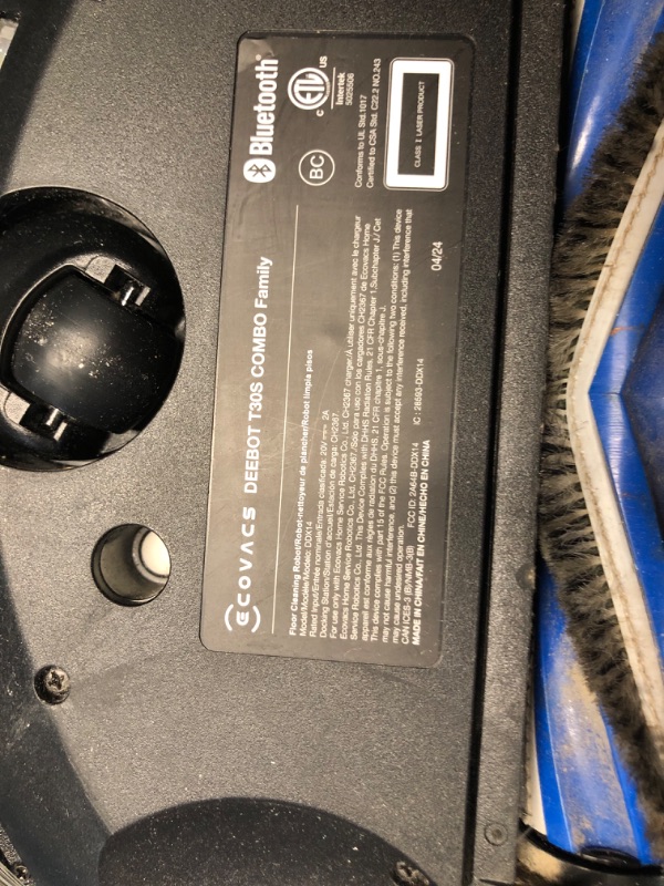 Photo 3 of ***USED - MISSING PARTS - UNTESTED - SEE COMMENTS***
ECOVACS DEEBOT T30S Combo Robot Vacuum and Mop, All-in-One Cleaning Hub, 11000Pa, ZeroTangle Technology, TruEdge Adaptive Edge Mopping, Dual Self-Emptying, Hot Water Mop Washing, Auto-Mop Lifting