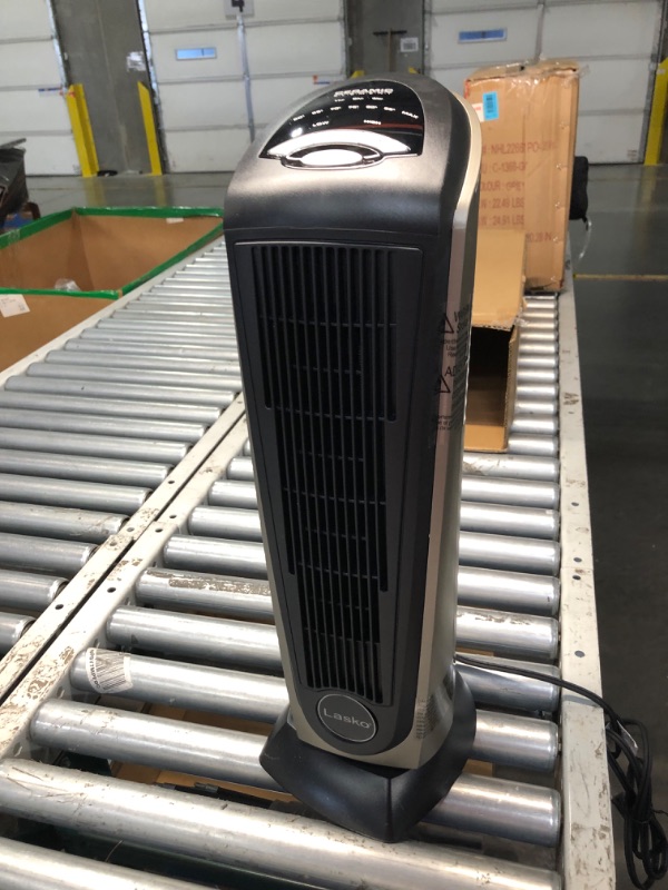 Photo 4 of ***USED - NO REMOTE - POWERS ON - UNABLE TO TEST FURTHER***
Lasko Oscillating Ceramic Tower Space Heater for Home with Adjustable Thermostat, Timer and Remote Control, 22.5 Inches, Grey/Black, 1500W, 751320