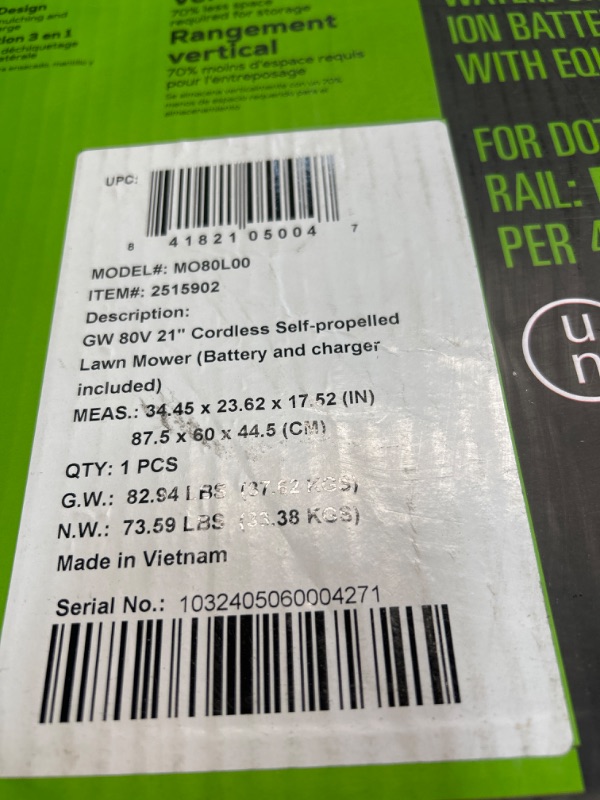 Photo 4 of **** HEAVILY USED **** Greenworks 80V 21" Brushless Cordless (Self-Propelled) Lawn Mower (75+ Compatible Tools), 4.0Ah Battery and 60 Minute Rapid Charger Included 21" Self-Propelled Mower (4.0Ah)
