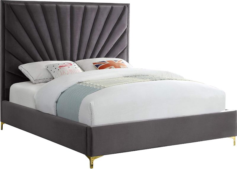 Photo 1 of **SEE NOTES // PARTIAL SET** Meridian Furniture Eclipse Collection Modern | Contemporary Velvet Upholstered Bed with Channel Tufted Design and Complete Sets of Gold and Chrome Legs Included, King, Grey
