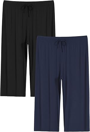 Photo 1 of  Women's Plus Size Capri Pajama Pants Comfy Wide Leg Lounge Capris 3xl  BLACK AND NAVY