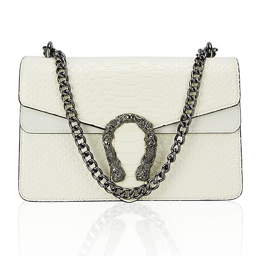 Photo 1 of Aiqudou Crossbody purse and Satchel bag for Women - Fashion Snake Print Chain Purse Luxury Leather Shoulder Bags, A-new-rich White
