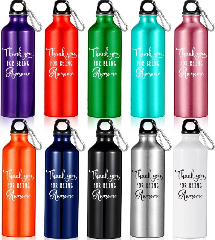 Photo 1 of 10 Pcs Employee Appreciation Gifts Thank You Water Bottle Best Team Ever Aluminum Water Bottle Lightweight Leakproof Water Bottle with Lid for Gym Camping Hiking (Classic Style, 25 oz)
