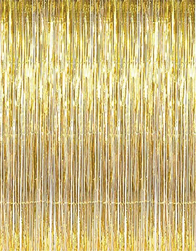 Photo 1 of 3.2(W) x10(H) ft Metallic Tinsel Foil Fringe Curtains for Party Photo Backdrop Wedding Decor Mermaid Theme Baby Show Decor Background for Party (1 Pack) 1 pack