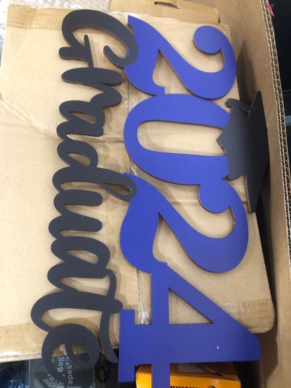 Photo 1 of 2024 Graduation Party Decorations Wooden Sign Blue Class of 2024 Photo Booth Props 2024 Graduation Picture Props for 2024 Graduation Party Supplies, 15.75x9.84 inches
