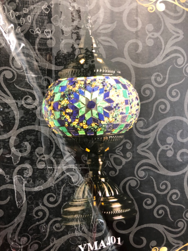 Photo 2 of *****STOCK IMAGE FOR SAMPLE*****SEE NOTES***
Marrakech Turkish Moroccan Table Lamp with Bronze Base, Tiffany Style Colorful Handmade Mosaic Glass, 11" High Bedside Night Lamps for Bedroom Decor(LED Bulb Included)  **BLUE/WHITE**