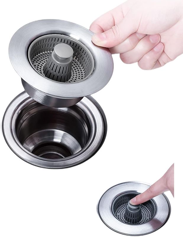 Photo 1 of 3 -in-1 Kitchen Sink Stopper Strainer,304 Stainless Steel Pop Up Sink Stopper Anti-Clogging Sink Strainers for Kitchen Sink Accessories for US Standard 3-1/2 inch Drain Filter
