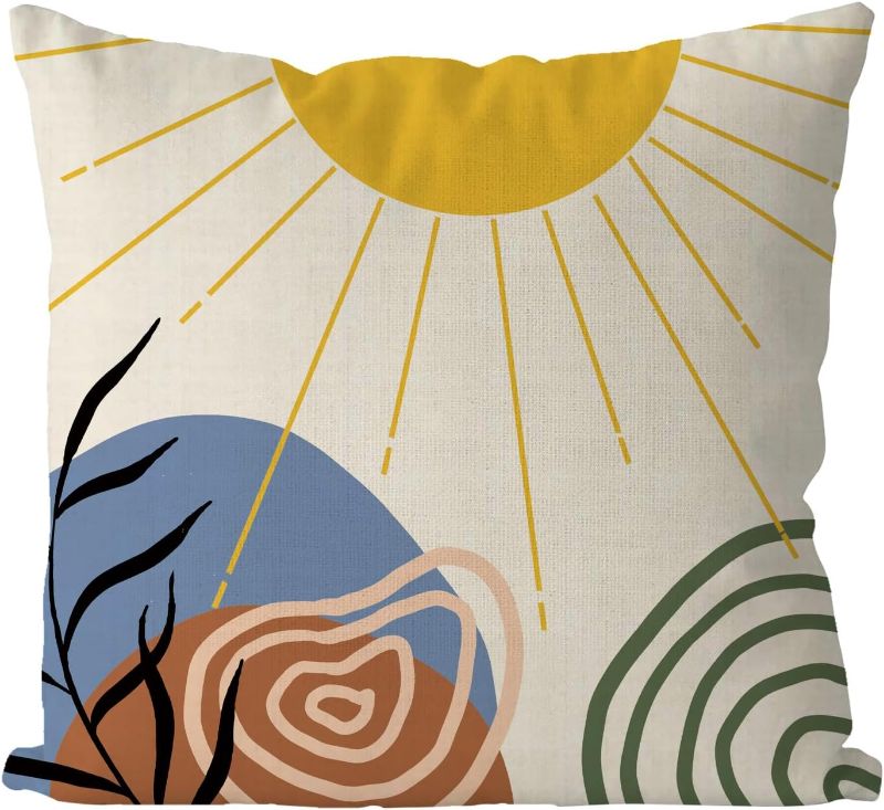 Photo 1 of *COVER ONLY* GAGEC Summer Pillow Covers 18x18 Inch Sun Illustration Boho Style Throw Pillow Covers Summer Farmhouse Cushion Case Decor for Sofa Couch
