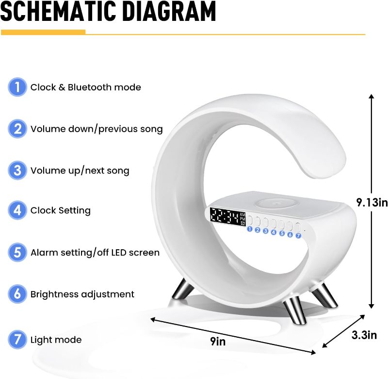 Photo 3 of (READ FULL POST) LeeNabao Intelligent LED Table Lamp, 4 in 1 Wireless Charger Night Light Lamp, App Control Bluetooth Speaker with Alarm Clock, Bedside Charging Lamp for Bedroom Office Home Decor (White)