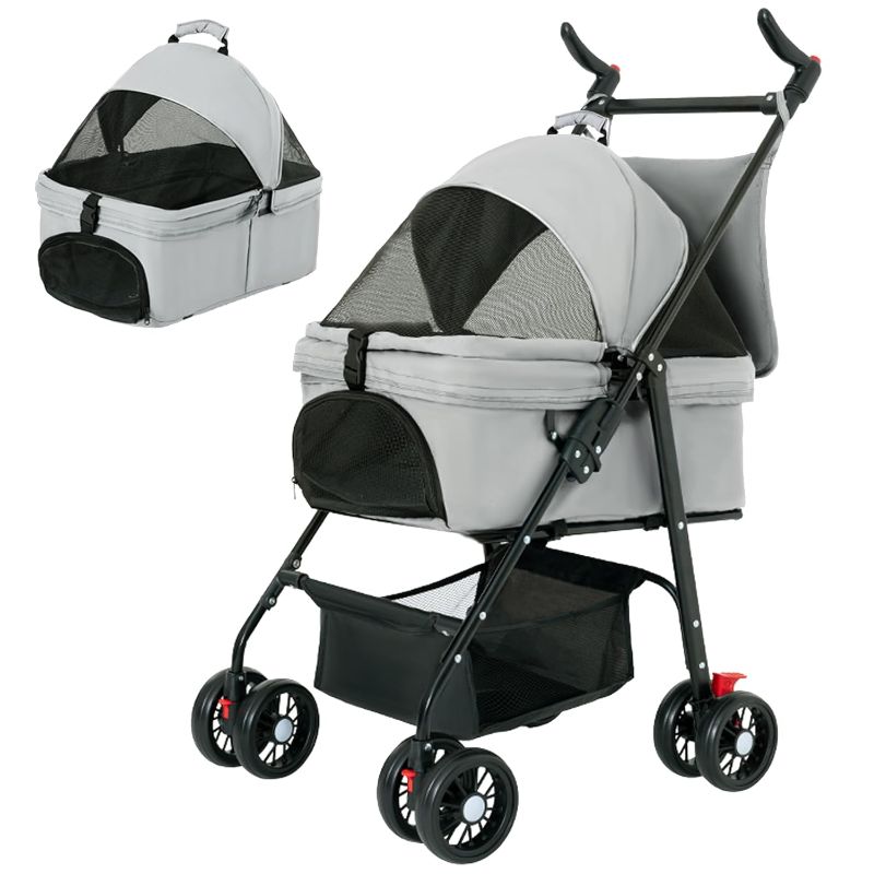 Photo 1 of (READ FULL POST) Dog Stroller Foldable Detachable Cat Stroller Dog Strollers for Small Dogs 4 Wheels Rotate 360 Degrees with Brakes, with Storage Basket and Cup Holder, Suitable for Small and Medium-Sized Cats, Dogs
