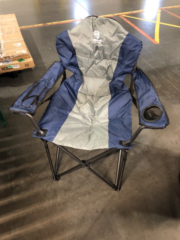 Photo 3 of ***USED - LIKELY MISSING PARTS - UNABLE TO VERIFY FUNCTIONALITY***
Coastrail Outdoor Camping Chair Oversized Padded Folding Quad Arm Chairs with Lumbar Back Support, Cooler Bag, Cup Holder & Side Pocket, Extra Head Pocket, Supports 400 lbs Blue Modern