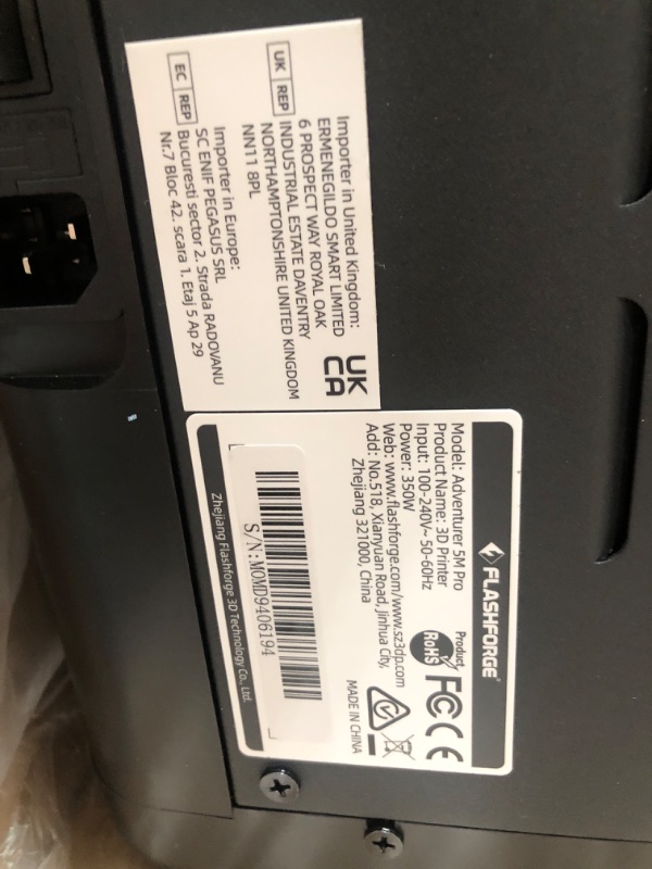 Photo 3 of (check clerk comments) FLASHFORGE Adventurer 5M Pro 3D Pinter, 600mm/s High-Speed with 1 Click Fully Auto Printing, Quick Detachable 280°C Direct Extruder with 0.4 and 0.6mm Nozzles, Remote Control, 220x220x220mm