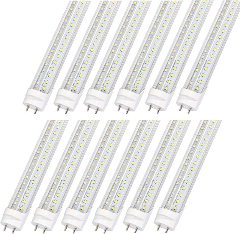 Photo 1 of Barrina 8FT LED Shop Lights Fixture, T8 72W 9000lm 5000K, Daylight White, Clear Cover, V Shape,Tube Light, Hight Output, Bulbs for Garage, Warehouse, Plug and Play, 12 Packs