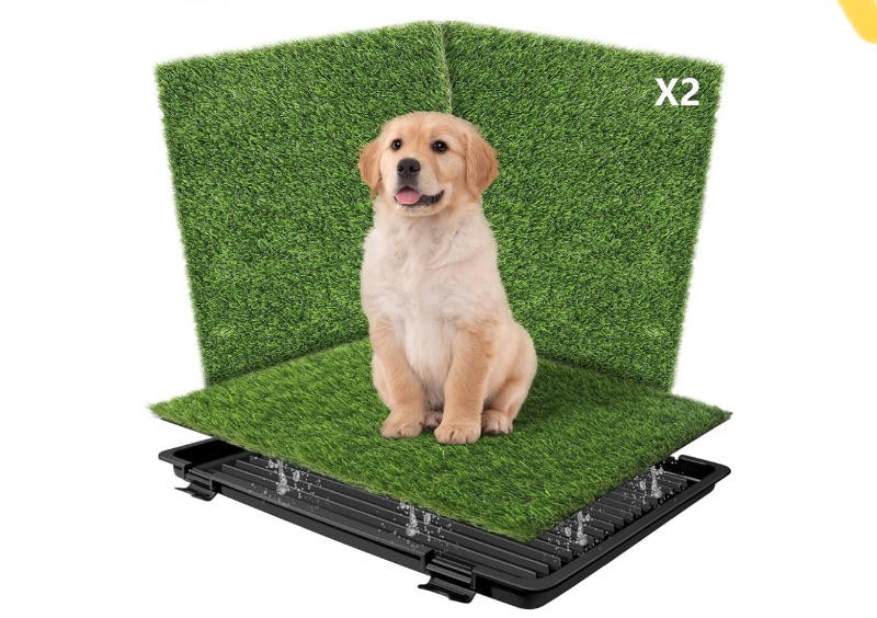 Photo 1 of *MISSING A GRASS PAD** Dog Grass Pad with Tray: Reusable Training Pad with 2-Pack Replaceable Artificial Grass - Quick Absorbent Indoor Portable Dog Patio Potty, Washable Pee Pad For Small Medium To Large Dog, 22"x18" Black