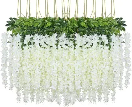 Photo 1 of 24 Pack Artificial Fake Wisteria Vine, 3.6 Feet Wisteria Hanging Garland Flowers, Silk Garland