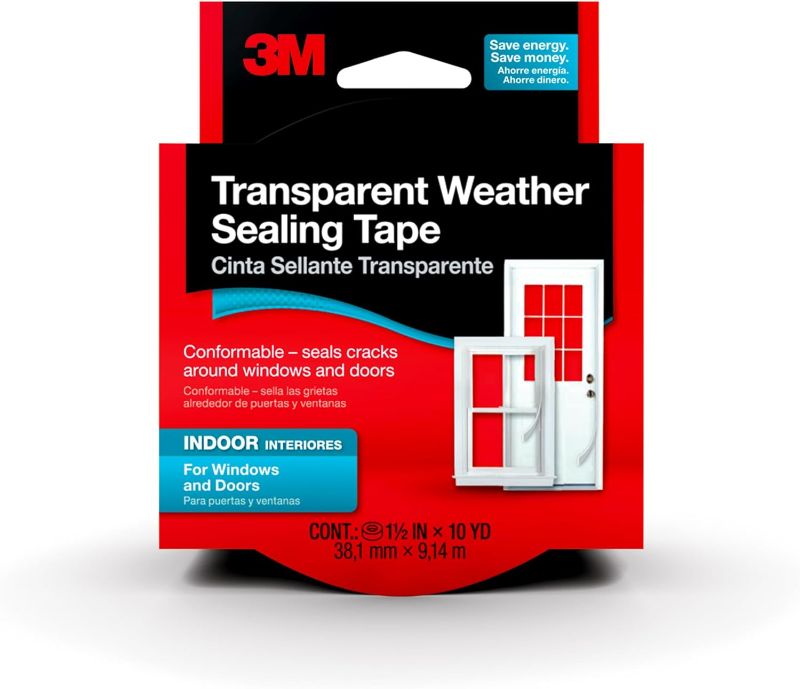 Photo 1 of 2 pack - 3M Interior Transparent Weather Sealing Tape for Windows and Doors, Moisture Resistant Tape, 1.5 in. x 10 yd. Roll