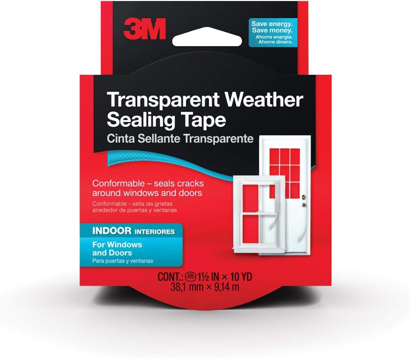 Photo 1 of 2 pack - 3M Interior Transparent Weather Sealing Tape for Windows and Doors, Moisture Resistant Tape, 1.5 in. x 10 yd. Roll