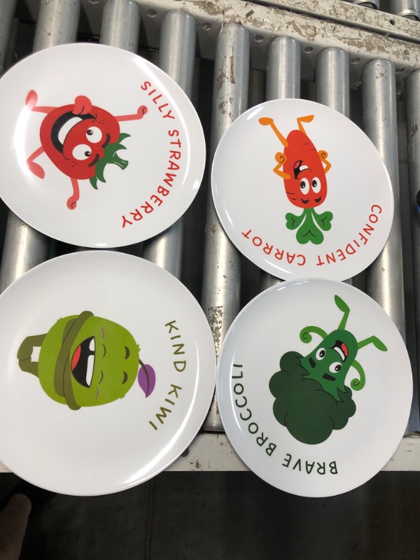 Photo 2 of **USED SCRATCHES**Kid Plates - Kids Healthy Mindset - Dishwasher Safe Kids Plates BPA Free w/Vibrant Art - Lightweight Plates - White Melamine Baby Plates - Toddler Plates Set of 4 - Gifts for Toddlers