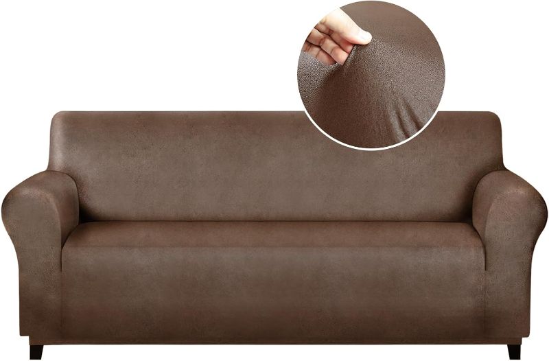 Photo 1 of  Couch Cover for Leather Couch, Soft Sofa Covers with Leather-Like Quality. Washable, Non-Pilling, Non-Slip 1-Piece Couch Cover