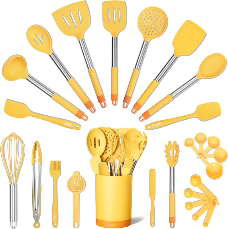 Photo 1 of ***ONLY 6 PIECE MISSING SOME PIECES***** SMIRLY Silicone Kitchen Utensils Set with Holder - Silicone Cooking Utensils Set for Nonstick Cookware, Kitchen Spatula Set & Kitchen Essentials, Home Kitchen Tools & Accessories Set - Yellow