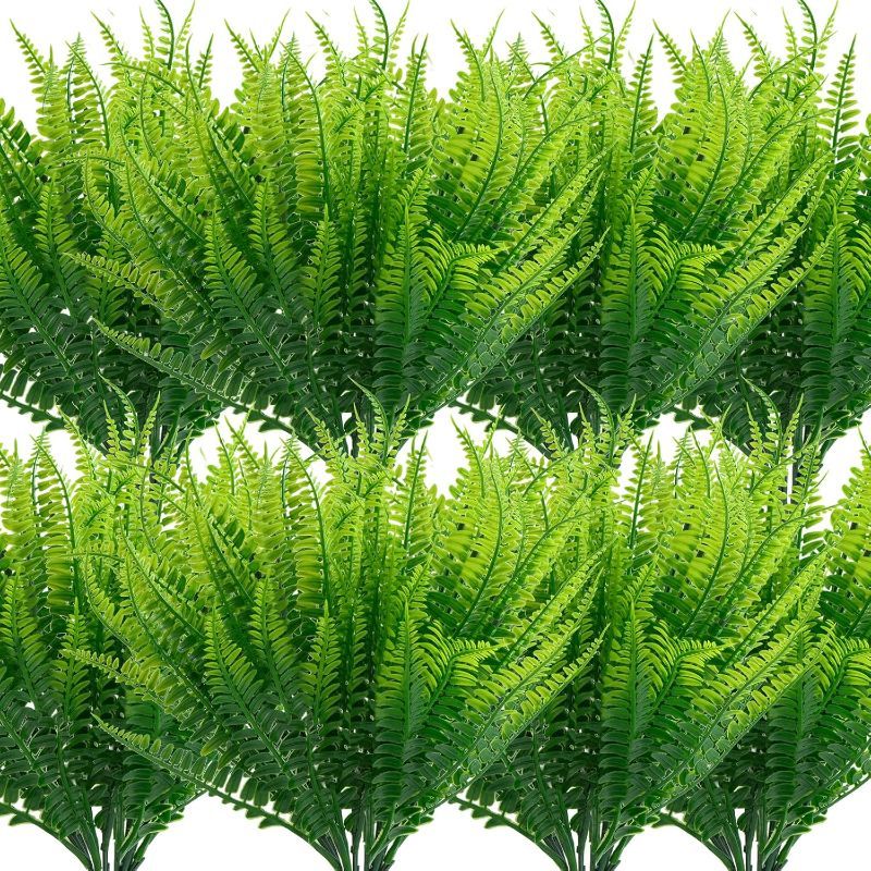 Photo 1 of 16 Bundles of Faux Ferns - Boston Ferns, Outdoor UV Resistant and Non Fading Artificial Ferns Suitable for Home Garden Indoor and Outdoor Decoration (Green)