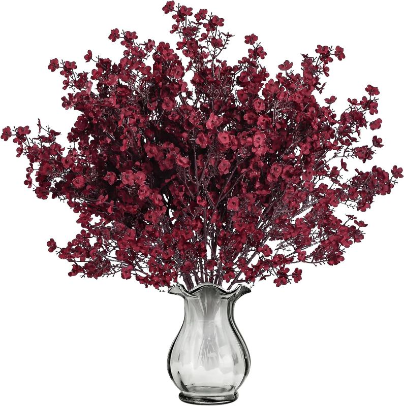 Photo 1 of  15 Pcs Babys Breath Artificial Flowers Gypsophila Bouquets Bulk Real Touch Fake Silk Flowers for Home DIY Floral Arrangement Table Centerpiece Fall Thanksgiving Autumn Decoration (Burgundy)