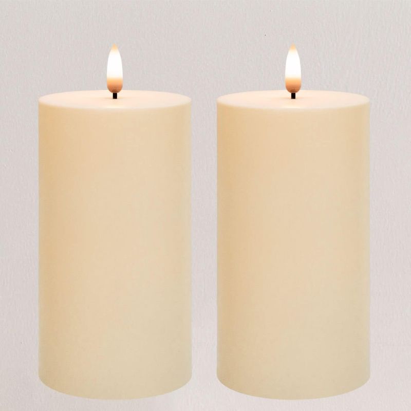 Photo 1 of ANGELLOONG Outdoor Flickering Flameless Candles with Timer, Waterproof Battery Operated Candles Set of 2, Electric LED Candles for Wedding Party Home Decor, 3x6