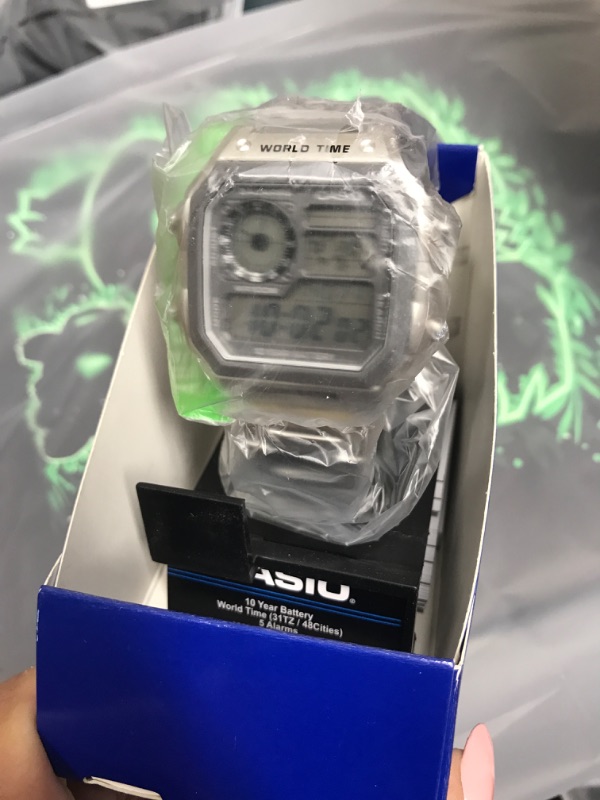 Photo 1 of Casio AE1200WH Series | Men’s Digital Watch | 100M WR | Multi Alarms | 100 SEC Stopwatch | Countdown Timer | World Map for World Time | LED Light | LC Analog Display | 10 Year Battery Silver AE-1200WHD-7AVCF