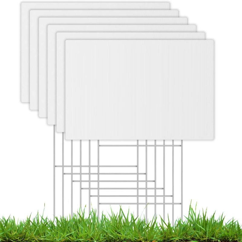 Photo 1 of 
Large Blank Yard Signs, 6 Pack 18 x 12 Inches White Corrugated Plastic Sheet with Stakes, For Party Decorations, Christmas Décor, Guidepost, Rent, Open...