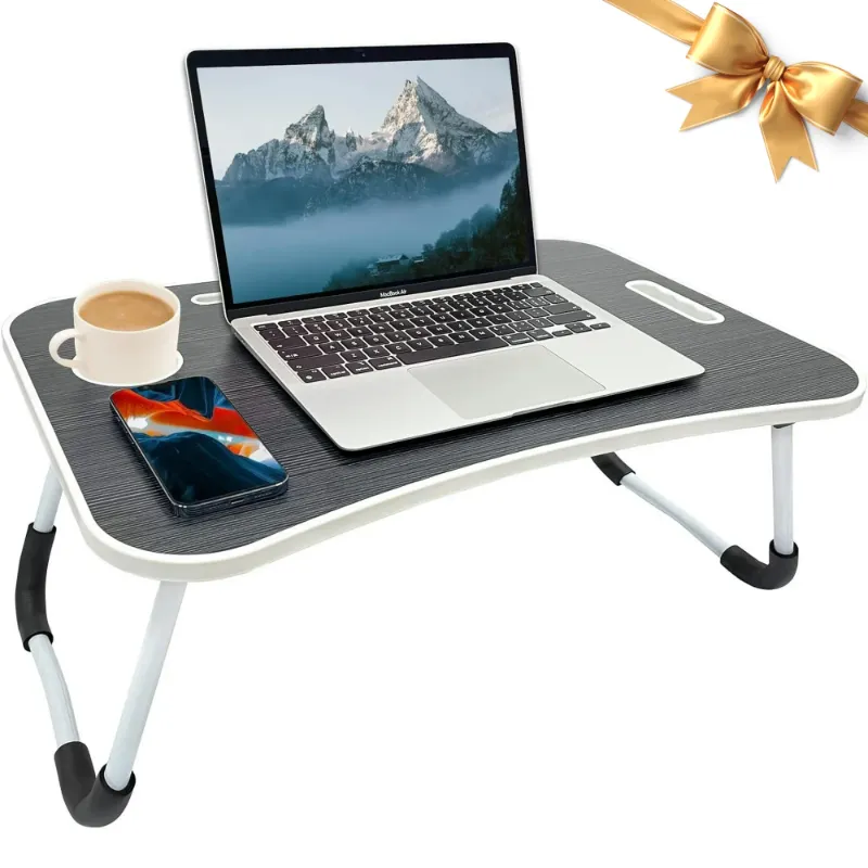 Photo 1 of ADHINO Folding Lap Desk, 23.6 Inch Portable Wood Black Laptop Bed Desk Lap Desk with Cup Holder, for Working Reading Writing, Eating, Watching Movies for Bed Sofa Couch Floor
