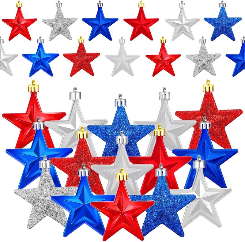 Photo 1 of 36Pcs 4th of July Decoration Star Ornaments for Tree Blue Red Patriotic Decorations Star Hanging Ornaments Memorial Day Decorations for Home Party Independence Day Tree Decor
1