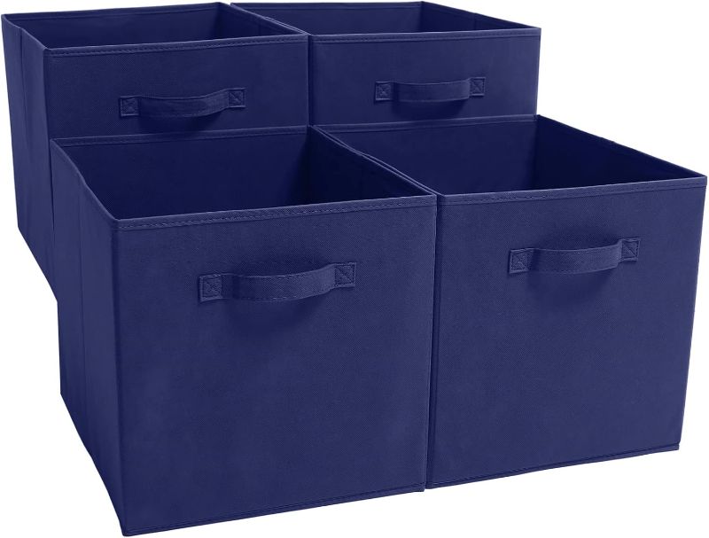 Photo 1 of 
EZOWare Set of 4 Foldable Fabric Basket Bins, 13"x15"x13" Collapsible Storage Organizer Cube with Handle for Clothes Nursery Toys - Denim Blue