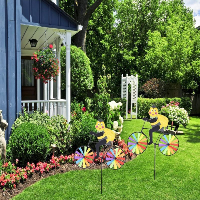 Photo 1 of 2Pcs Animal Bike Wind Spinner, Bike Garden Wind Spinner Ornaments, Cute 3D Animal Sculpture Bicycle Spinner Windmill, Pinwheels Lawn Home Decorations,Windmill for Yard and Garden Outdoor Art (Bee)