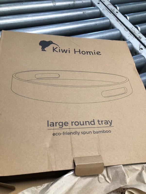Photo 1 of 14.17" Dia Spun Bamboo Serving Tray, Round Tray with Handles, Round Ottoman Tray, Semi White for Coffee Table, Serving Food on Home Dining Table, Restaurant (Sprinkle)