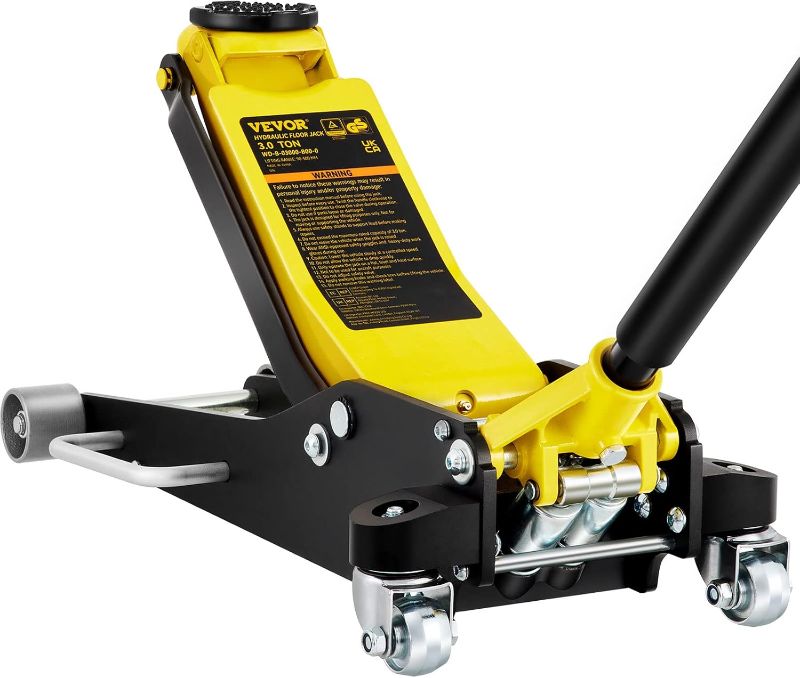 Photo 1 of ***MISSING HANDLE/ROD - SEE PICTURES - UNABLE TO VERIFY FUNCTIONALITY***
VEVOR 3 Ton Low Profile , Aluminum and Steel Racing Floor Jack with Dual Pistons Quick Lift Pump for Sport Utility Vehicle, Lifting Range 3-6/11"-19-11/16", yellow,black