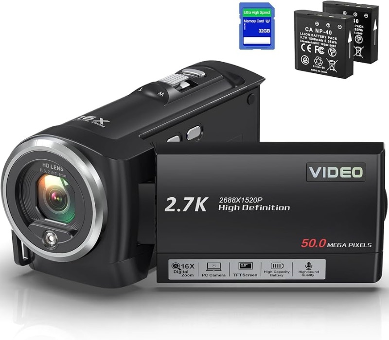 Photo 1 of ***STOCK PHOTO REFERENCE ONLY***
Video Camera Camcorder, QHD 2.7K Camcorder 50MP 16X Digital Video Camera for YouTube, 2.8'' 270 Degree Rotation Screen Video Recorder Vlogging Camera