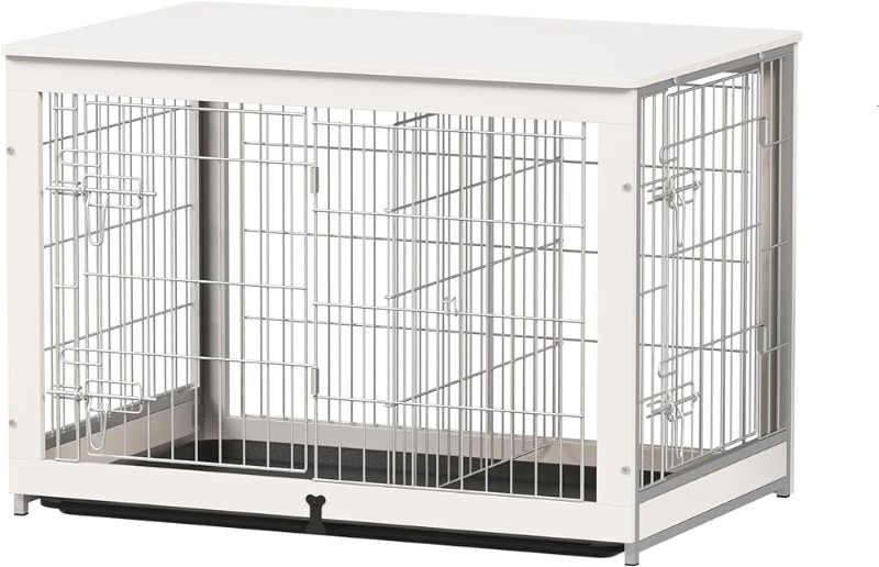 Photo 1 of **NON-REFUNDABLE** (PARTS) Wooden Dog Crate Furniture with Divider Panel, Dog Crate End Table with Fixable Slide Tray, Double Doors Dog Kennel Indoor for Dogs